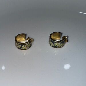 Gold-Tone Floral Enamel Hoop Earrings in navy and Green